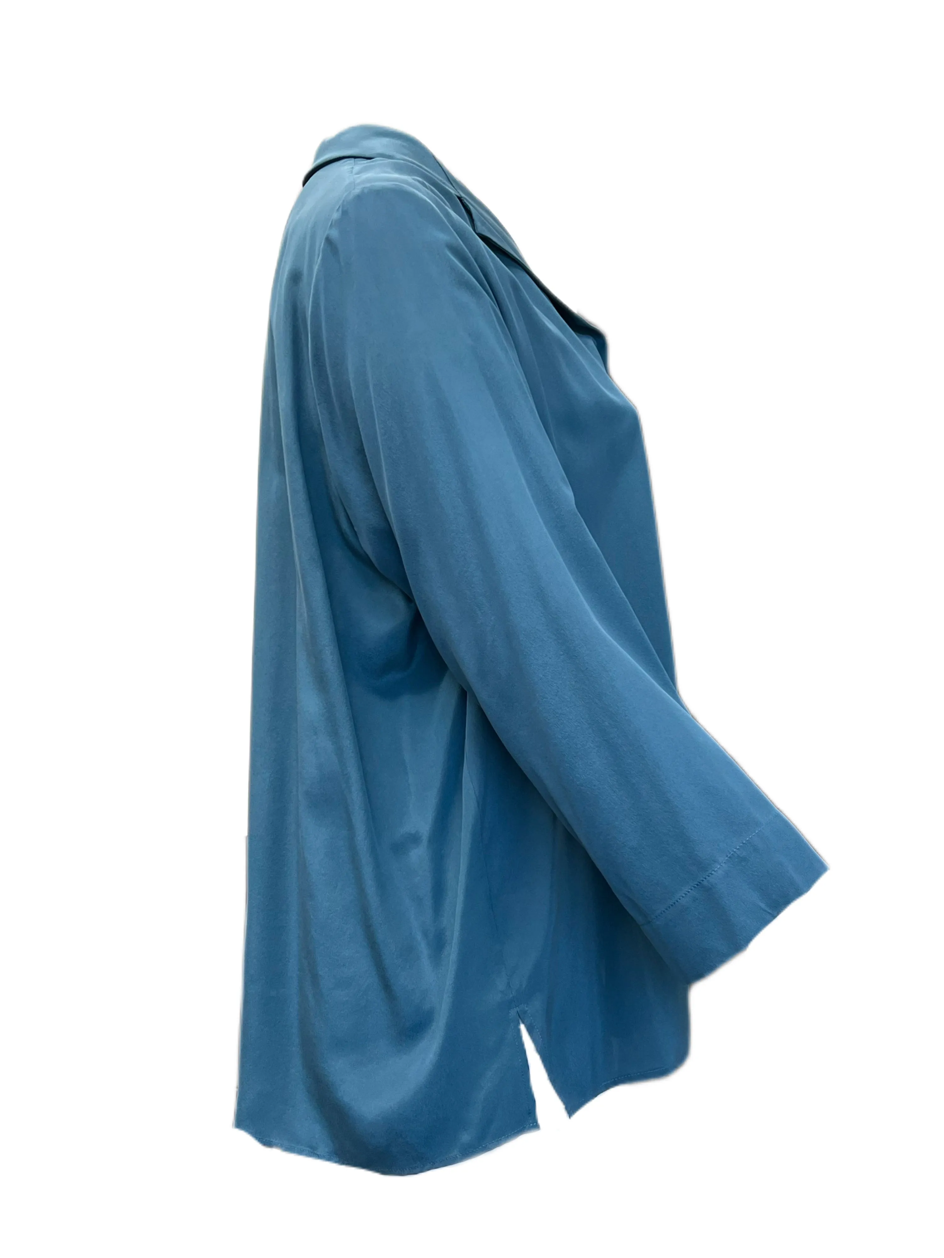 Marina Rinaldi Women's Blue Brina Button Front Silk Shirt NWT