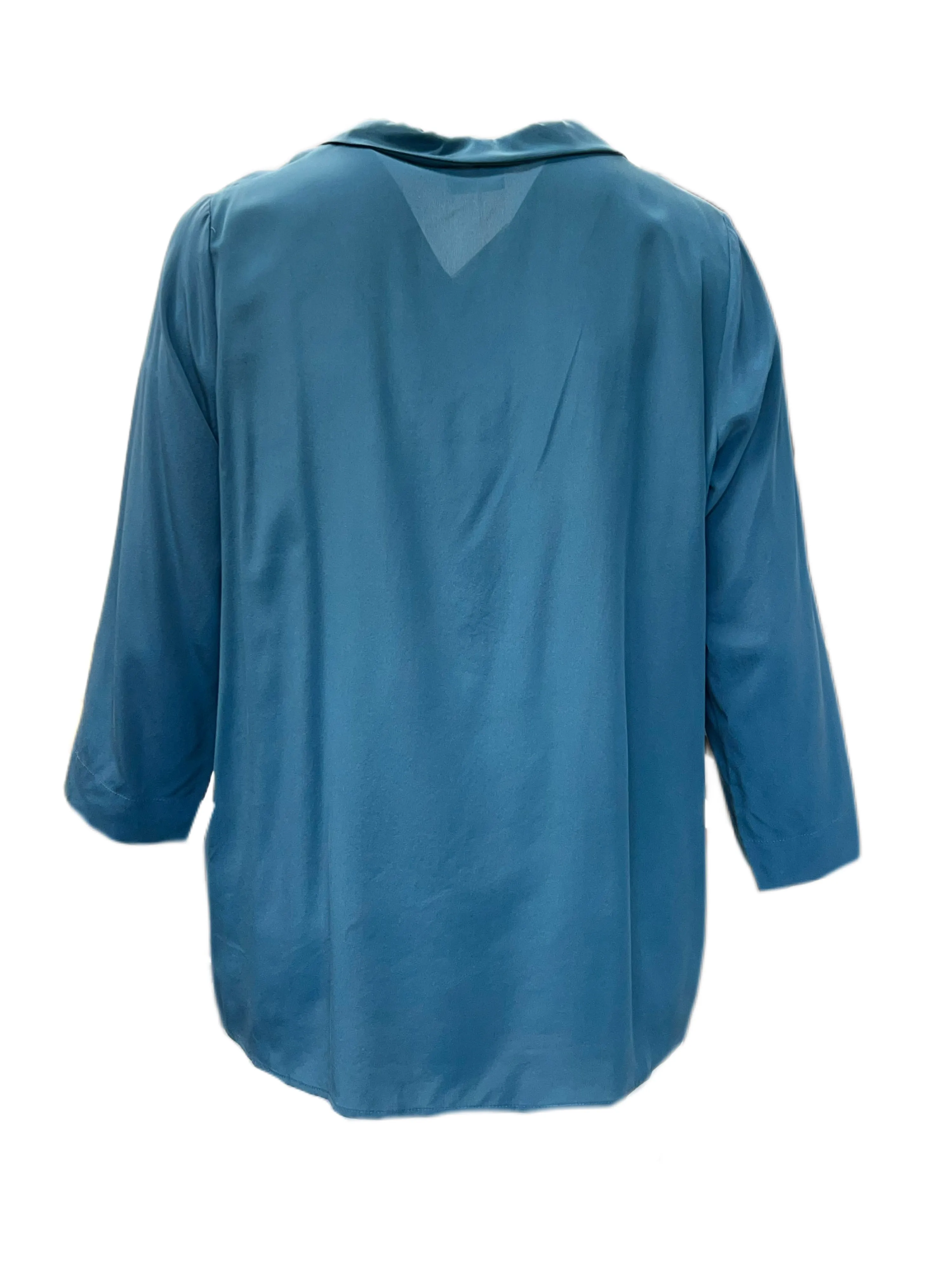 Marina Rinaldi Women's Blue Brina Button Front Silk Shirt NWT