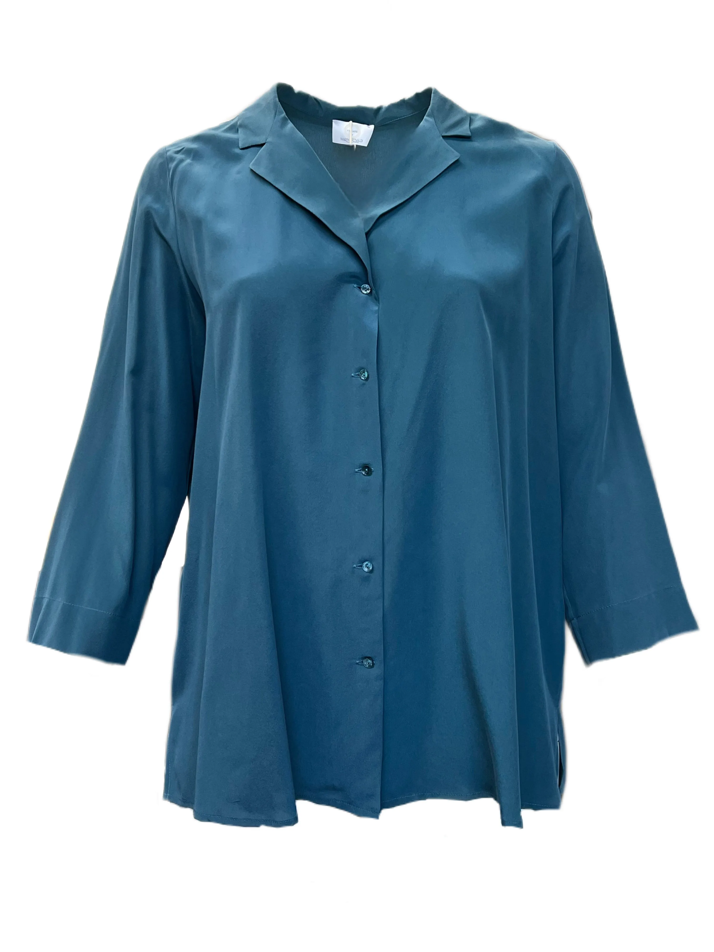 Marina Rinaldi Women's Blue Brina Button Front Silk Shirt NWT