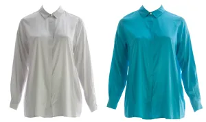 MARINA RINALDI Womens Brigitte Pearl Button Blouse $700 NWT
