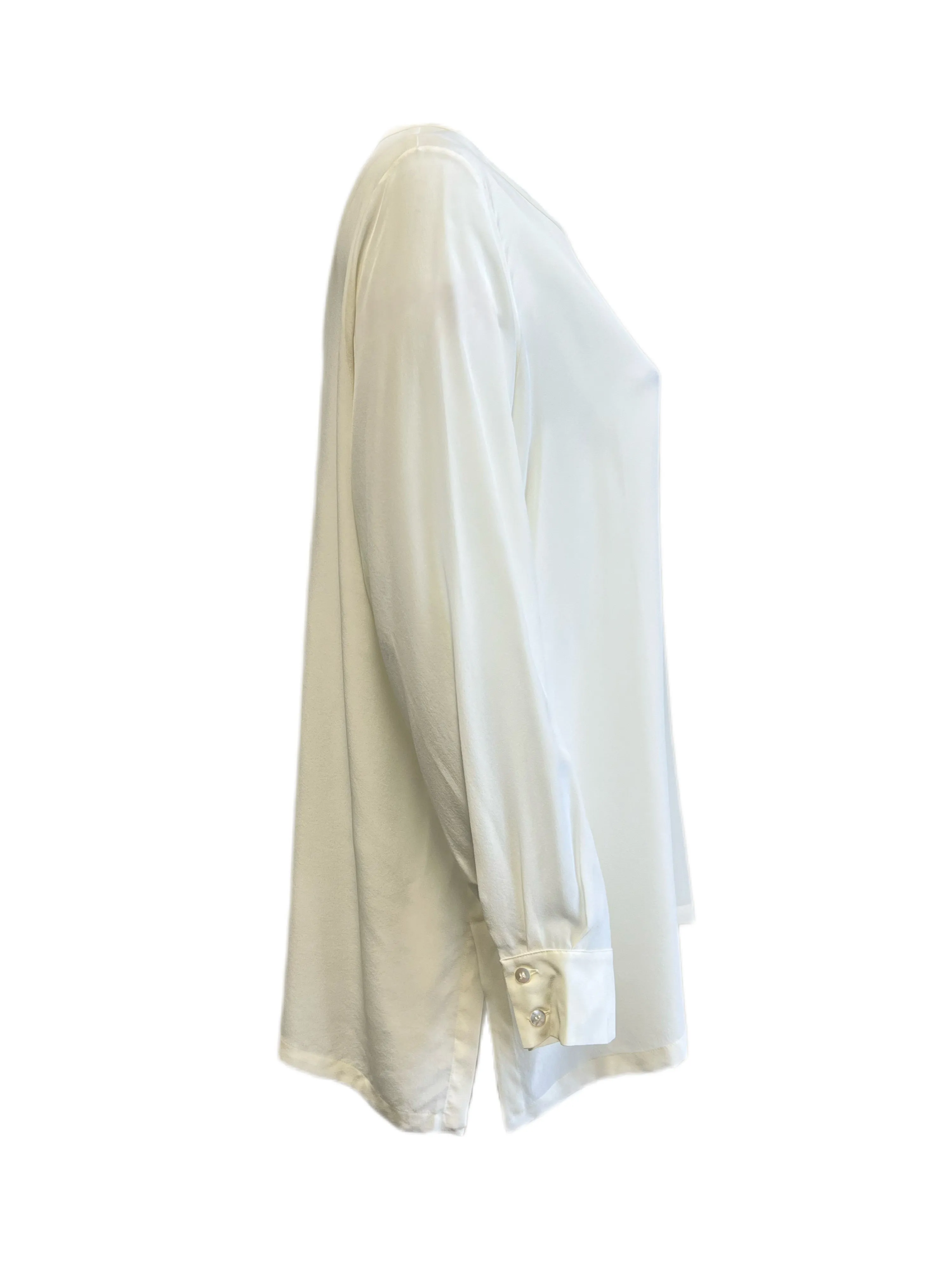 Marina Rinaldi Women's White Battista Long Sleeve Silk Blouse NWT