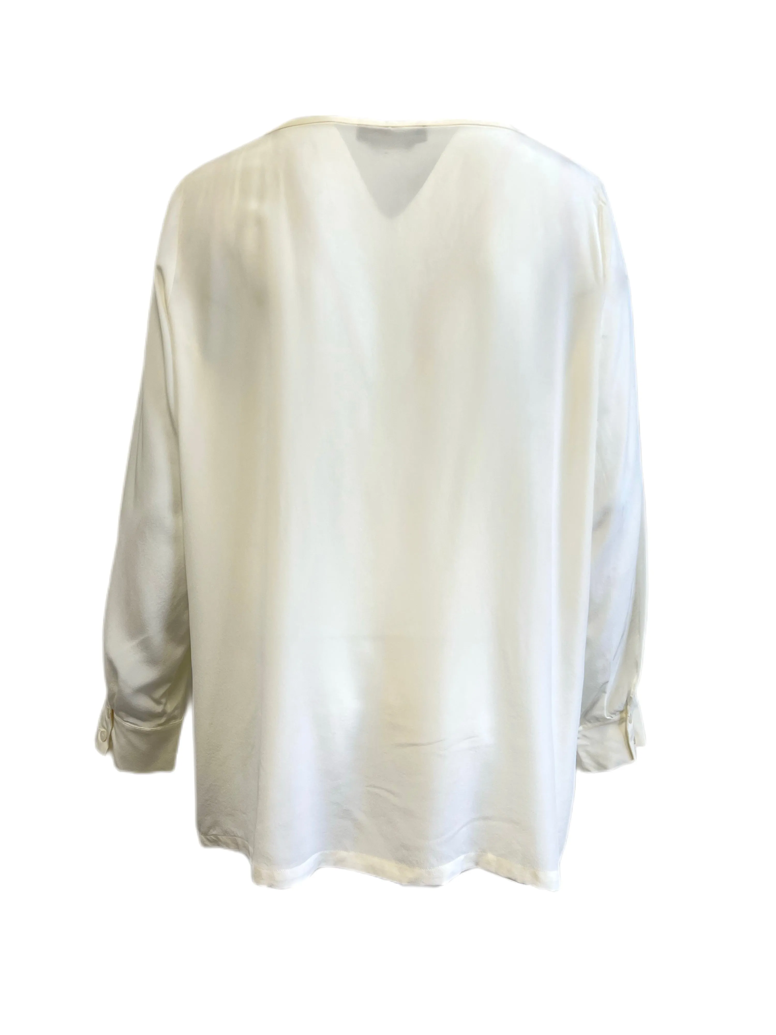 Marina Rinaldi Women's White Battista Long Sleeve Silk Blouse NWT