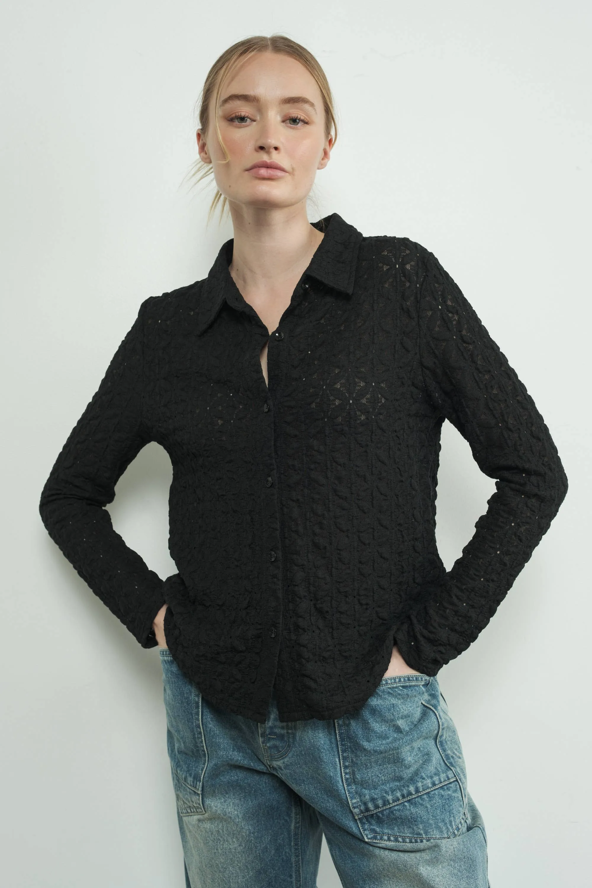 MAT3065 FLORAL LACE BUTTONDOWN SHIRTS