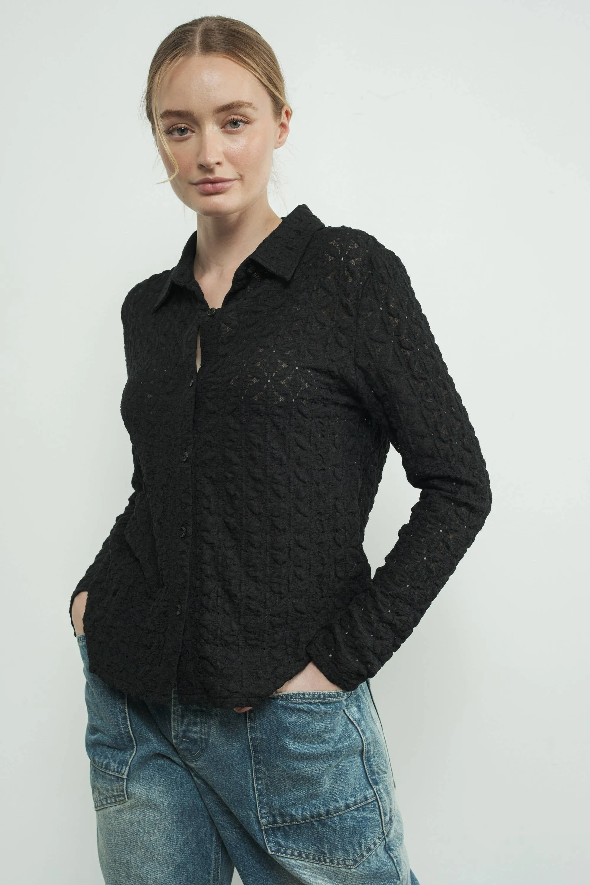 MAT3065 FLORAL LACE BUTTONDOWN SHIRTS