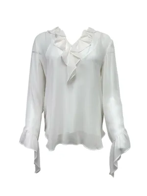 Max Mara Women's Silk Albatro V-Neck Long Sleeve Shirt NWT