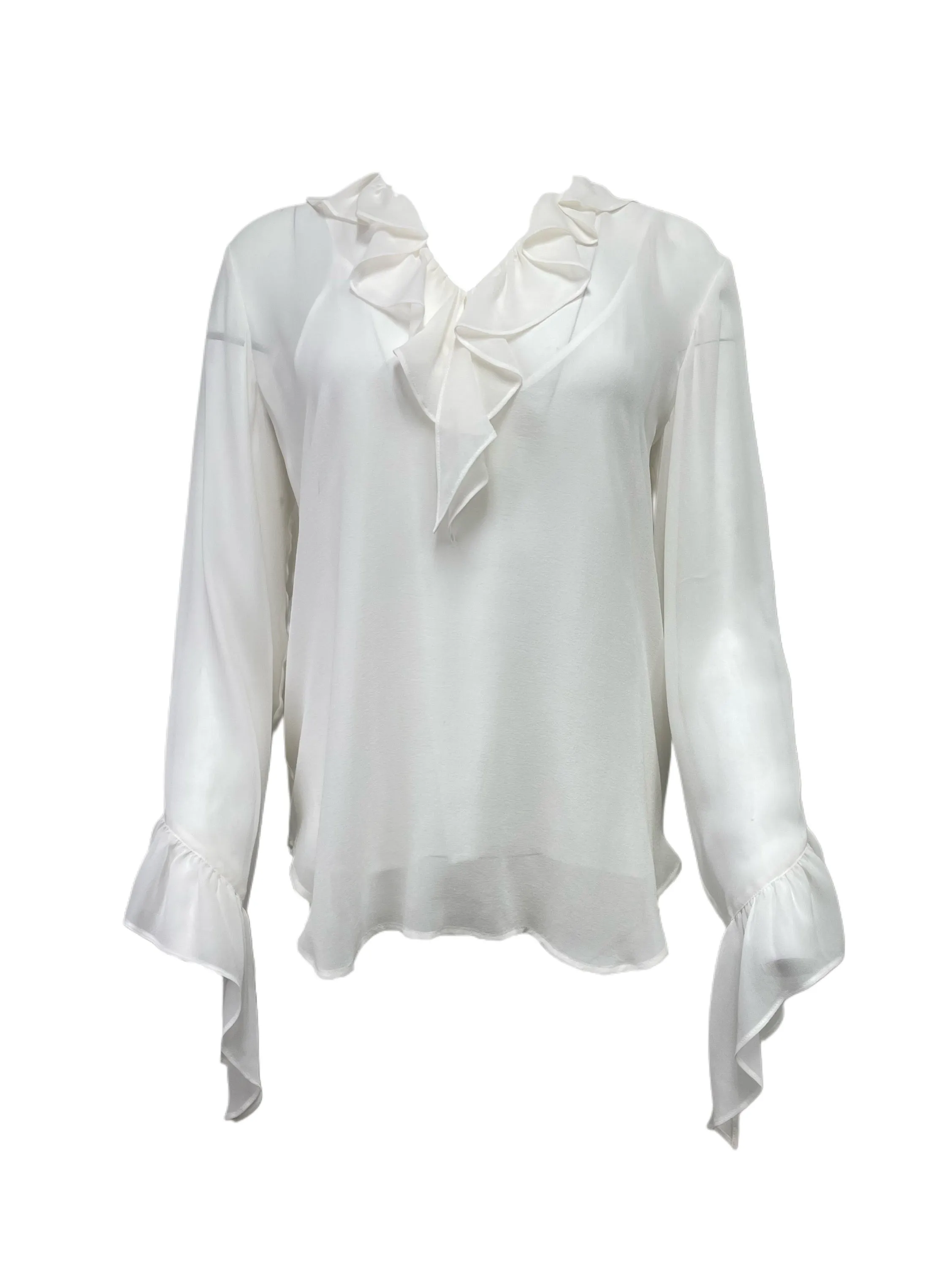 Max Mara Women's Silk Albatro V-Neck Long Sleeve Shirt NWT