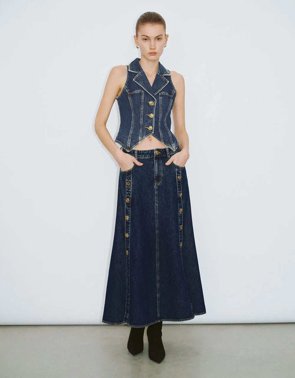 Maxi A-Line Denim Skirt