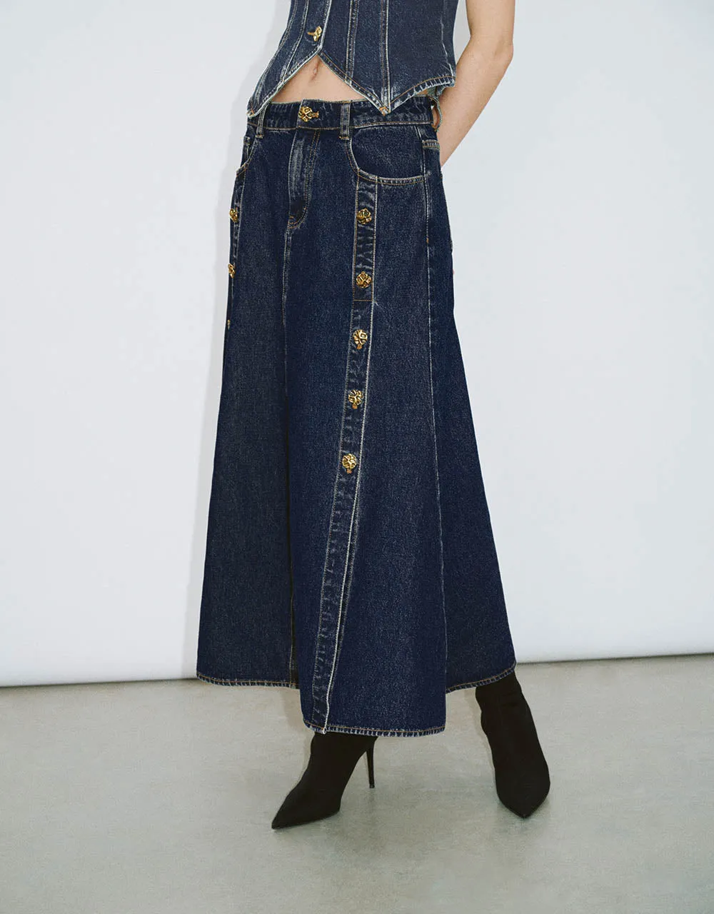 Maxi A-Line Denim Skirt