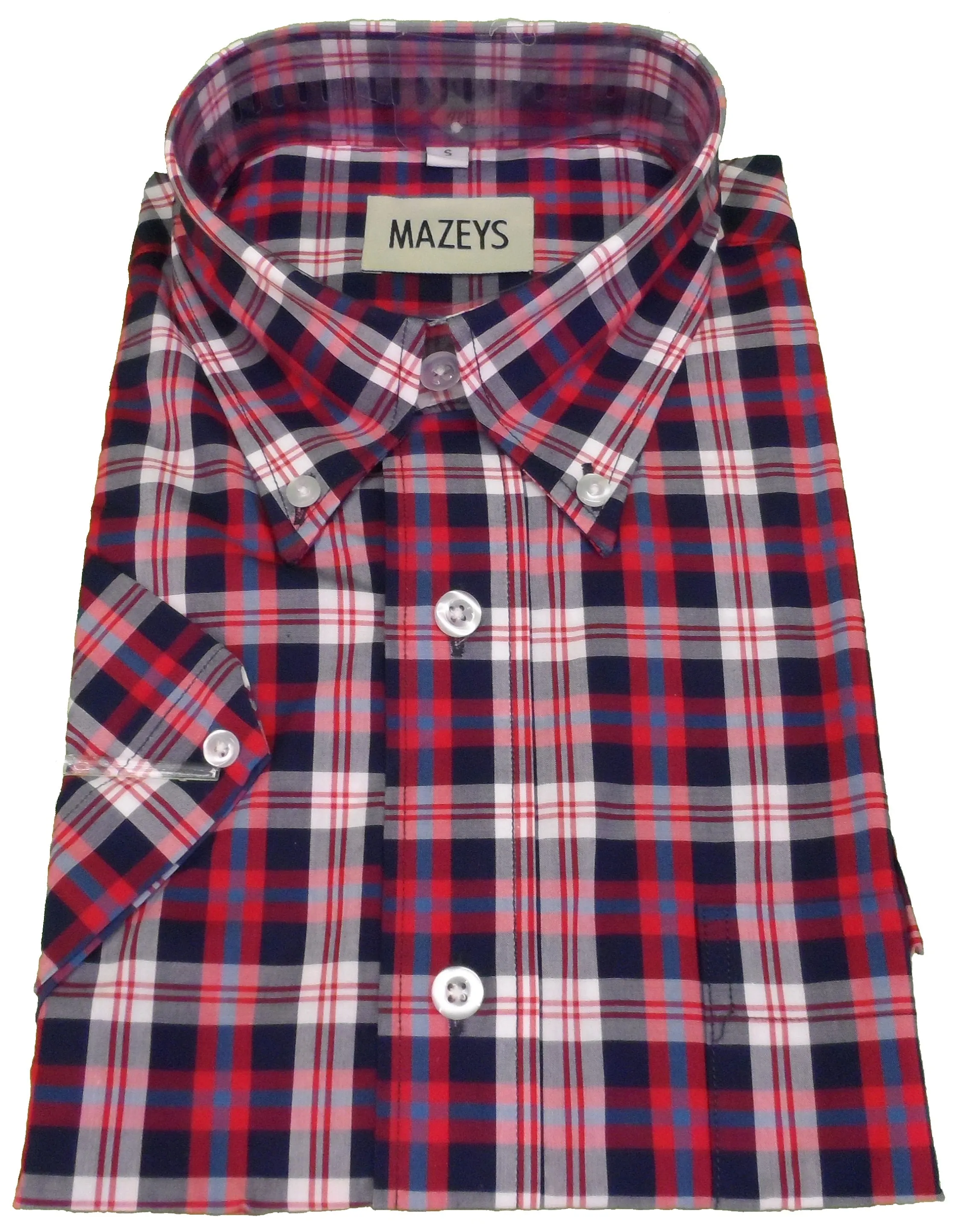 Mazeys Mens Red/White/Blue 100% Cotton Short Sleeved Shirts