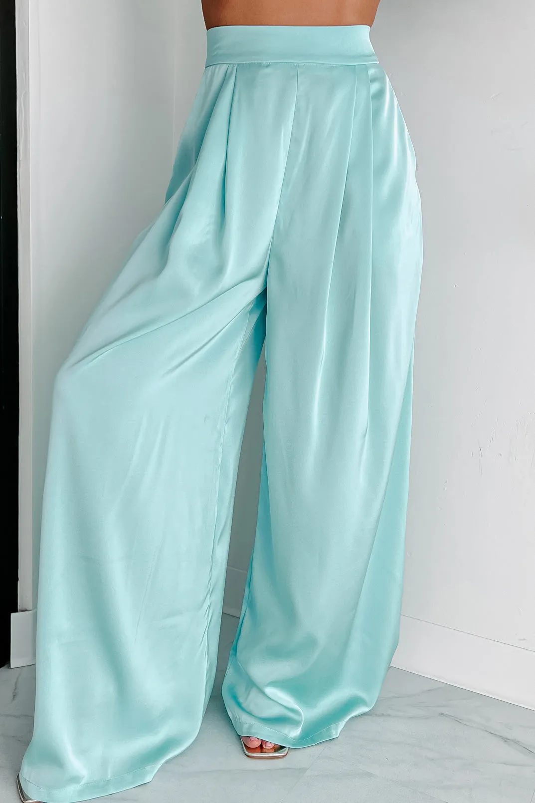 Memorable Meeting Satin Two-Piece Set (Mint Blue)
