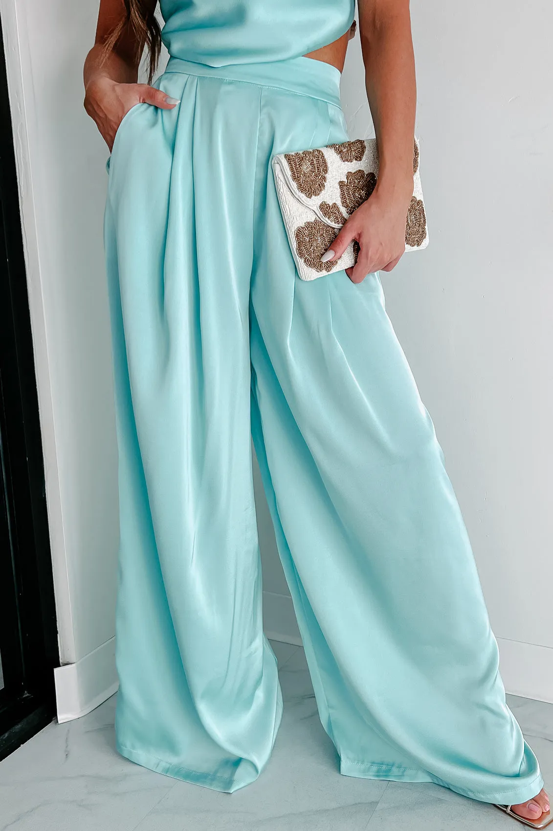 Memorable Meeting Satin Two-Piece Set (Mint Blue)