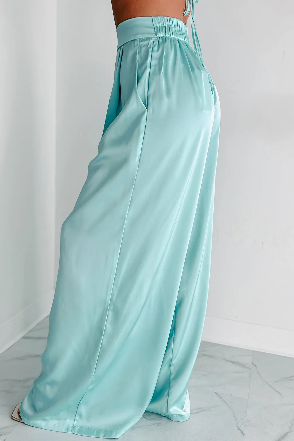 Memorable Meeting Satin Two-Piece Set (Mint Blue)