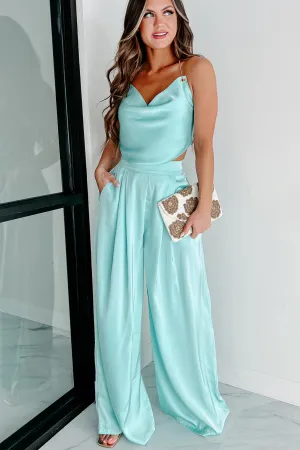 Memorable Meeting Satin Two-Piece Set (Mint Blue)