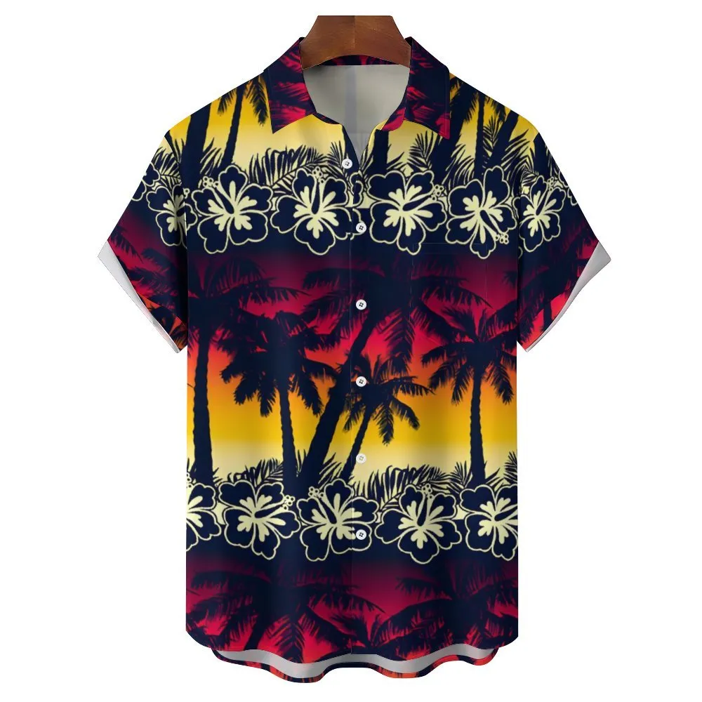 Men's Hawaiian Coconut Palm Casual Short Sleeve Shirt 2311000630