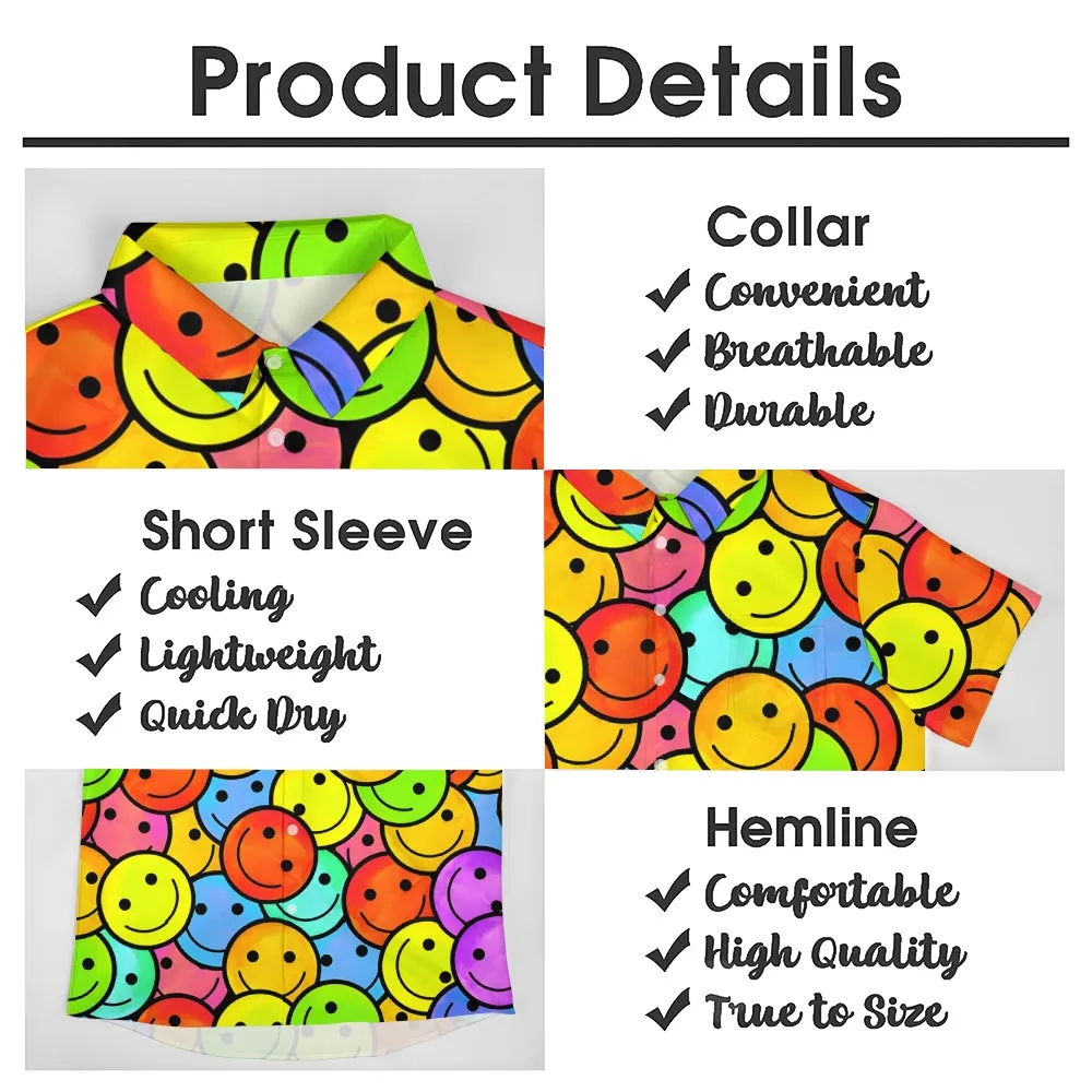 Men's Hawaiian Color Smile Emoticon Casual Short Sleeve Shirt 2402000120