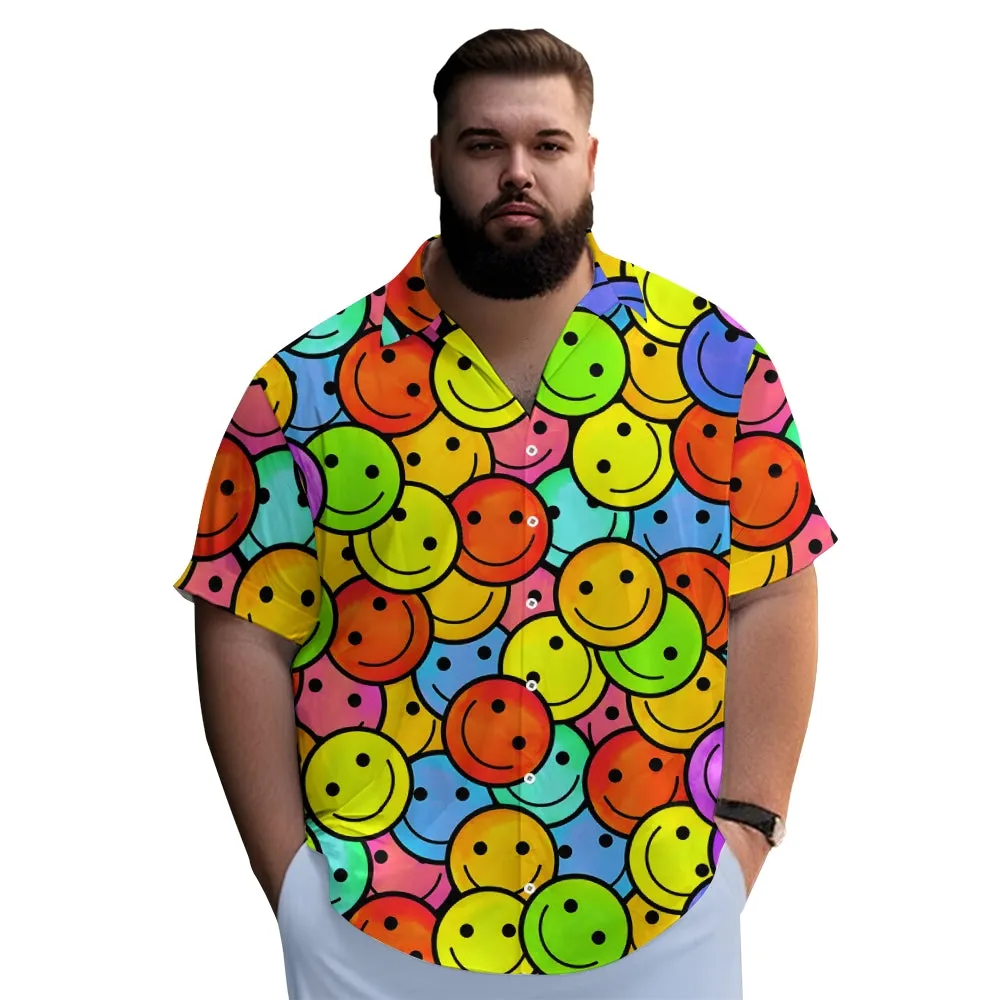 Men's Hawaiian Color Smile Emoticon Casual Short Sleeve Shirt 2402000120