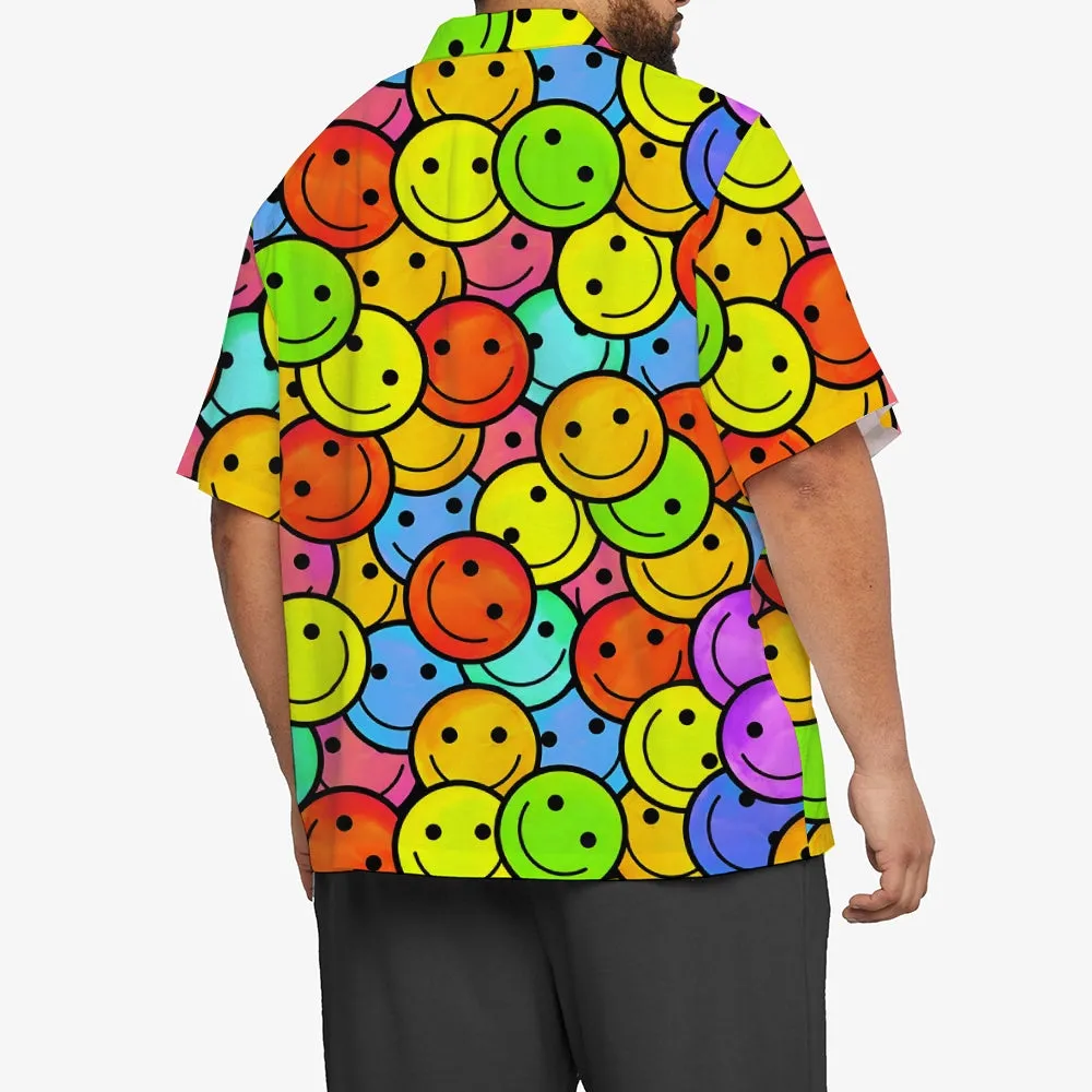 Men's Hawaiian Color Smile Emoticon Casual Short Sleeve Shirt 2402000120