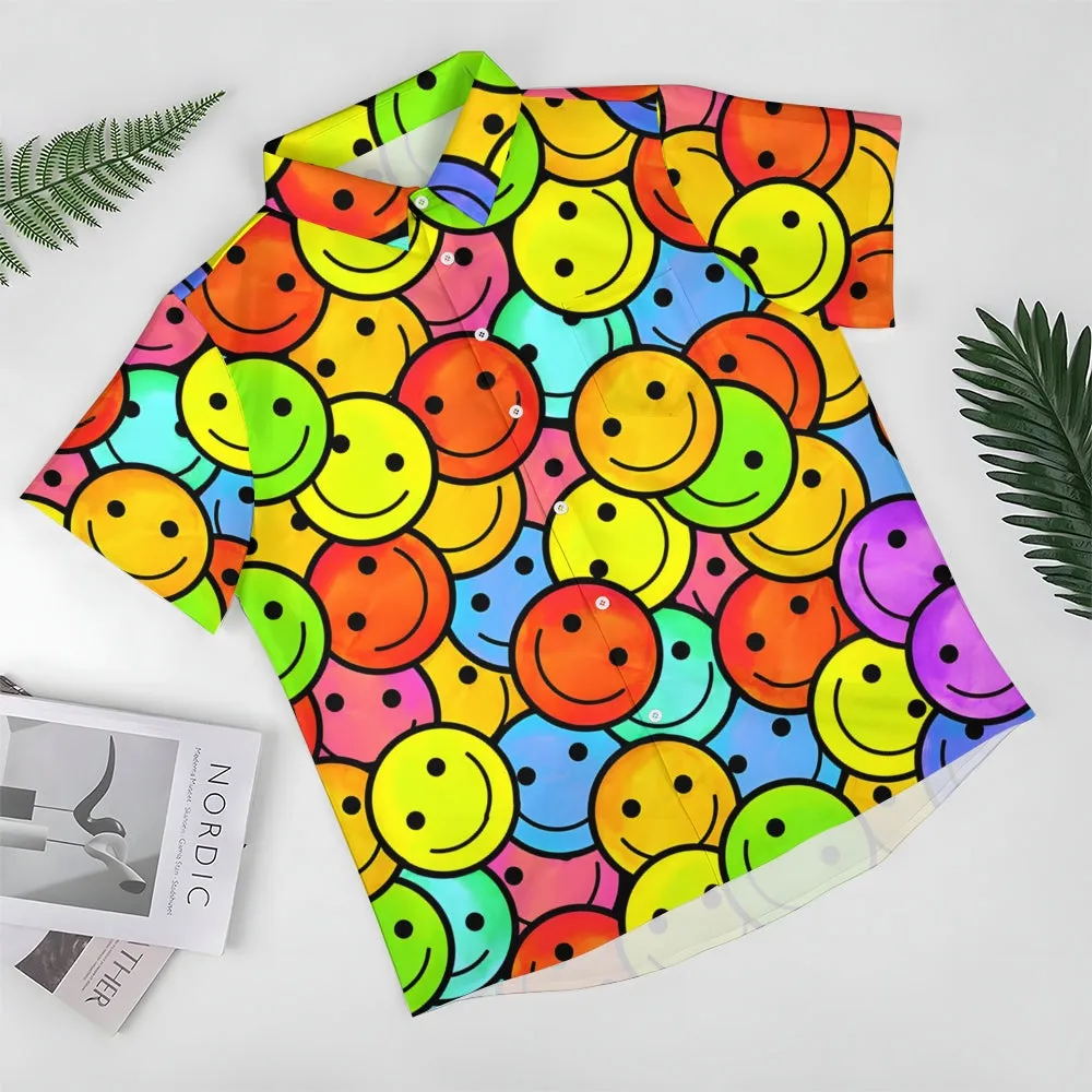 Men's Hawaiian Color Smile Emoticon Casual Short Sleeve Shirt 2402000120