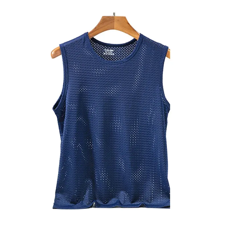 Mens Mesh Vest Ice Silk Quick-drying Bodybuilding Tank tops Fitness Muscle Sleeveless Narrow Vest Fitness Casual Sport Tops
