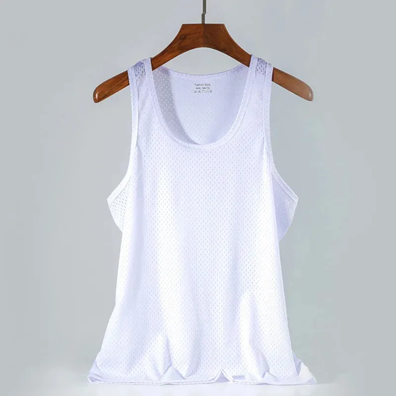 Mens Mesh Vest Ice Silk Quick-drying Bodybuilding Tank tops Fitness Muscle Sleeveless Narrow Vest Fitness Casual Sport Tops