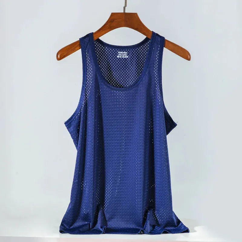 Mens Mesh Vest Ice Silk Quick-drying Bodybuilding Tank tops Fitness Muscle Sleeveless Narrow Vest Fitness Casual Sport Tops