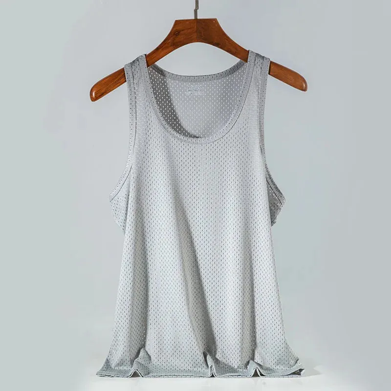 Mens Mesh Vest Ice Silk Quick-drying Bodybuilding Tank tops Fitness Muscle Sleeveless Narrow Vest Fitness Casual Sport Tops