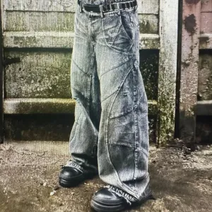 Men's Oversized Baggy Jeans – Loose Straight Distressed Wide-Leg Pants