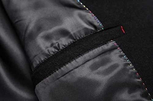 Men's Premium Wool Blend Double Breasted Long Pea Coat (Black, m)