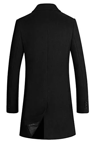 Men's Premium Wool Blend Double Breasted Long Pea Coat (Black, m)