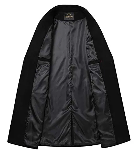 Men's Premium Wool Blend Double Breasted Long Pea Coat (Black, m)