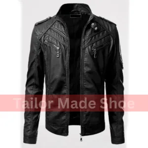 Men's Pure Black Leather Biker Fashion Jacket for Men, Men Leather Outerwear