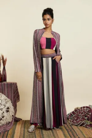 MERLOT BOHO STRIPE EMBELLISHED CAPE SET