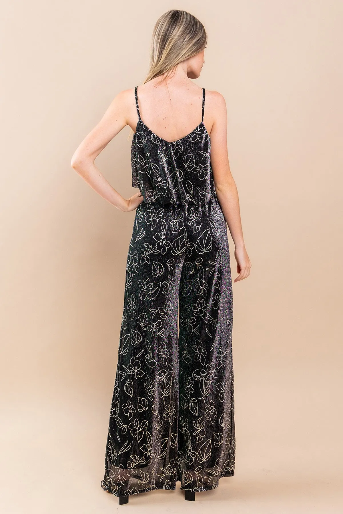 METALLIC FOIL PLEATED SHEER PANTS WITH LINING W2371PA