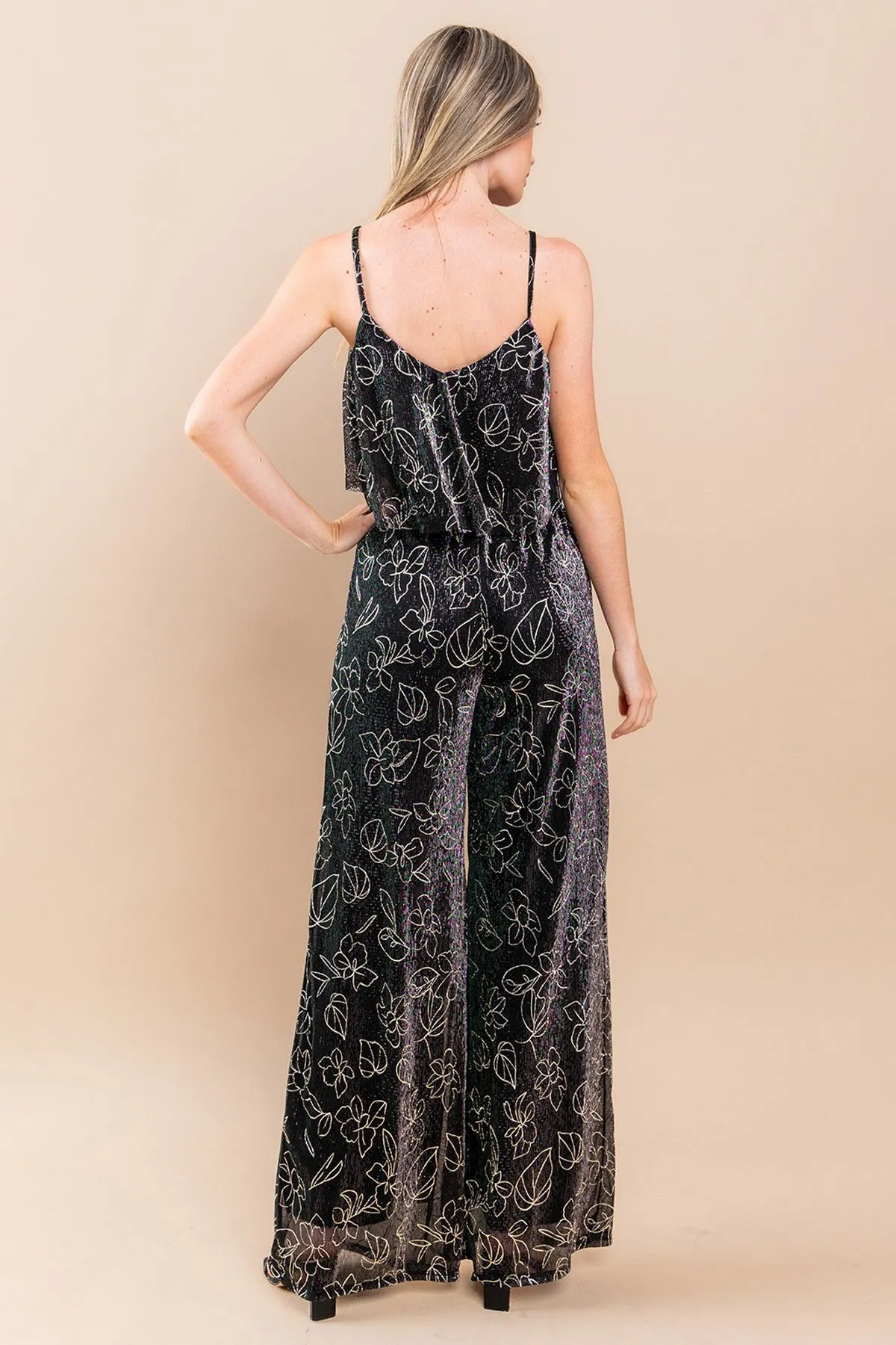 METALLIC FOIL PLEATED SHEER PANTS WITH LINING W2371PA