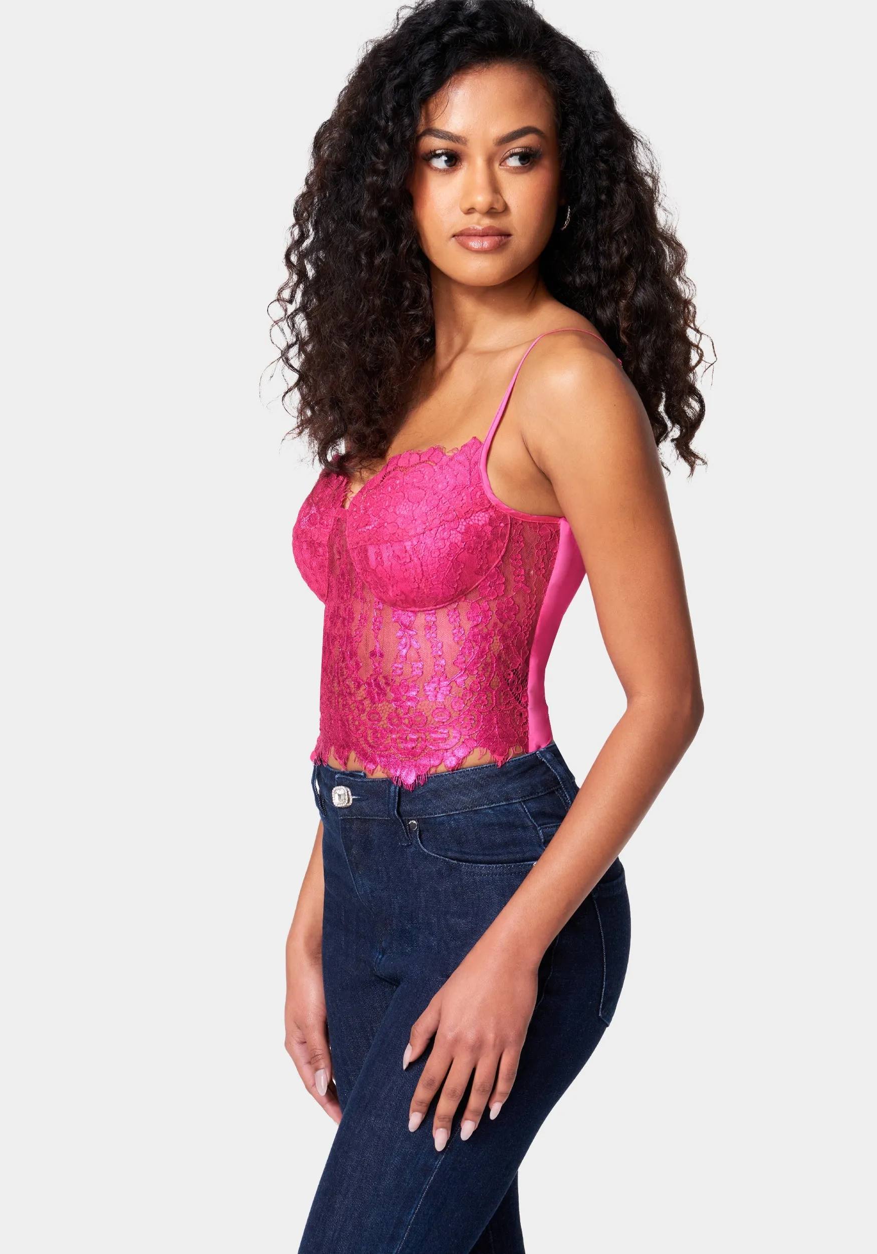 Metallic Foiled Lace Bustier Top