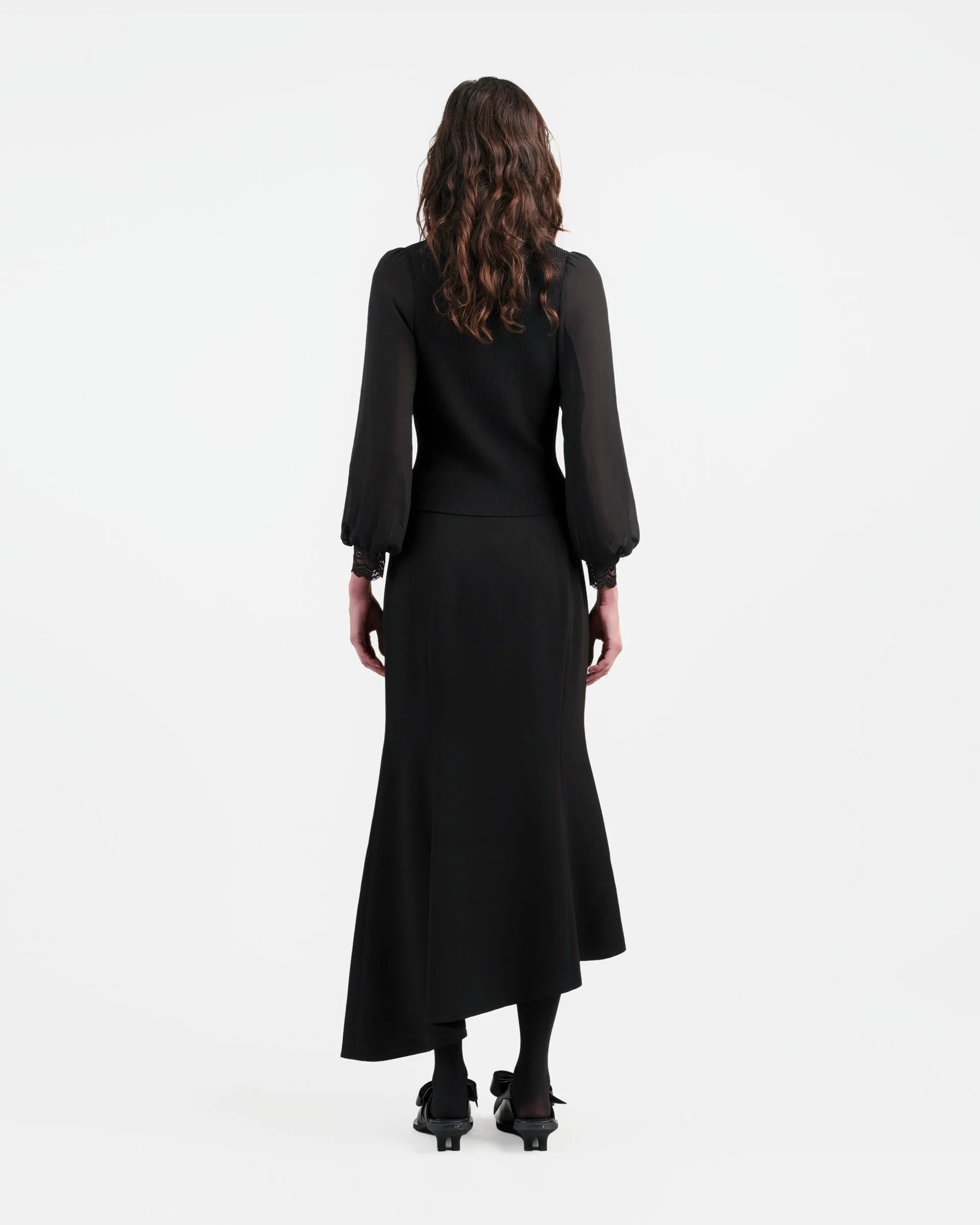 Midnight Lace-Panel Knit Top