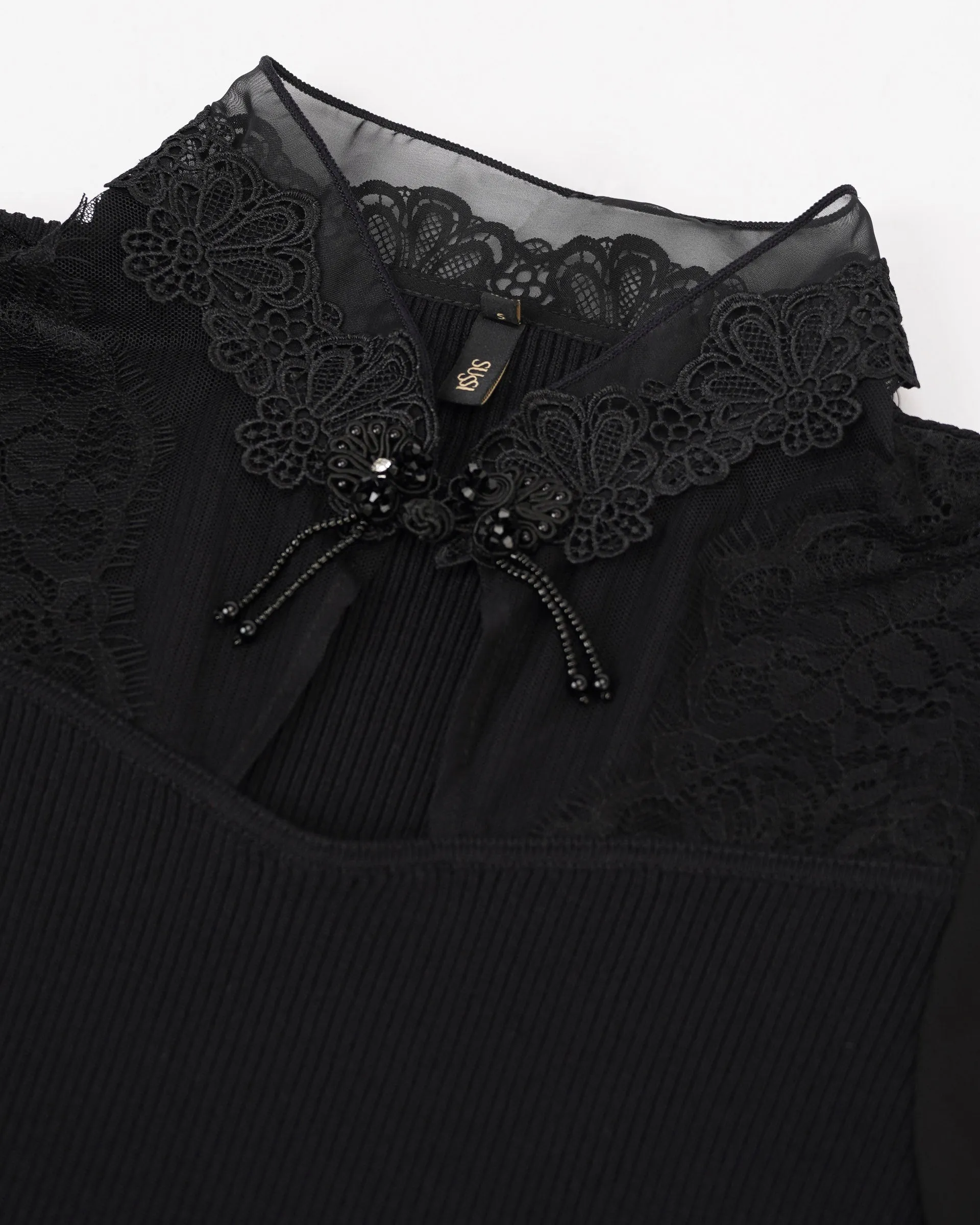 Midnight Lace-Panel Knit Top