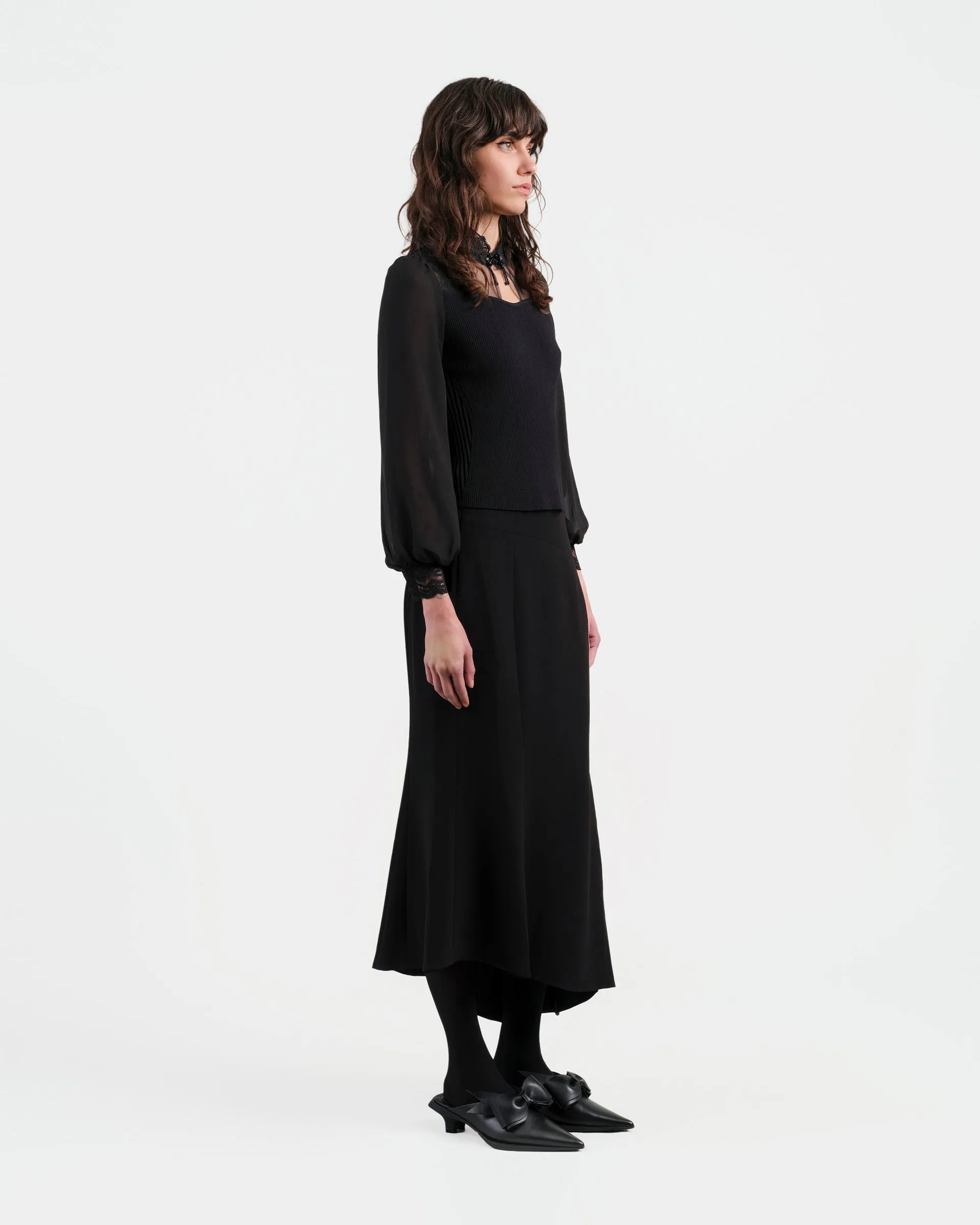 Midnight Lace-Panel Knit Top