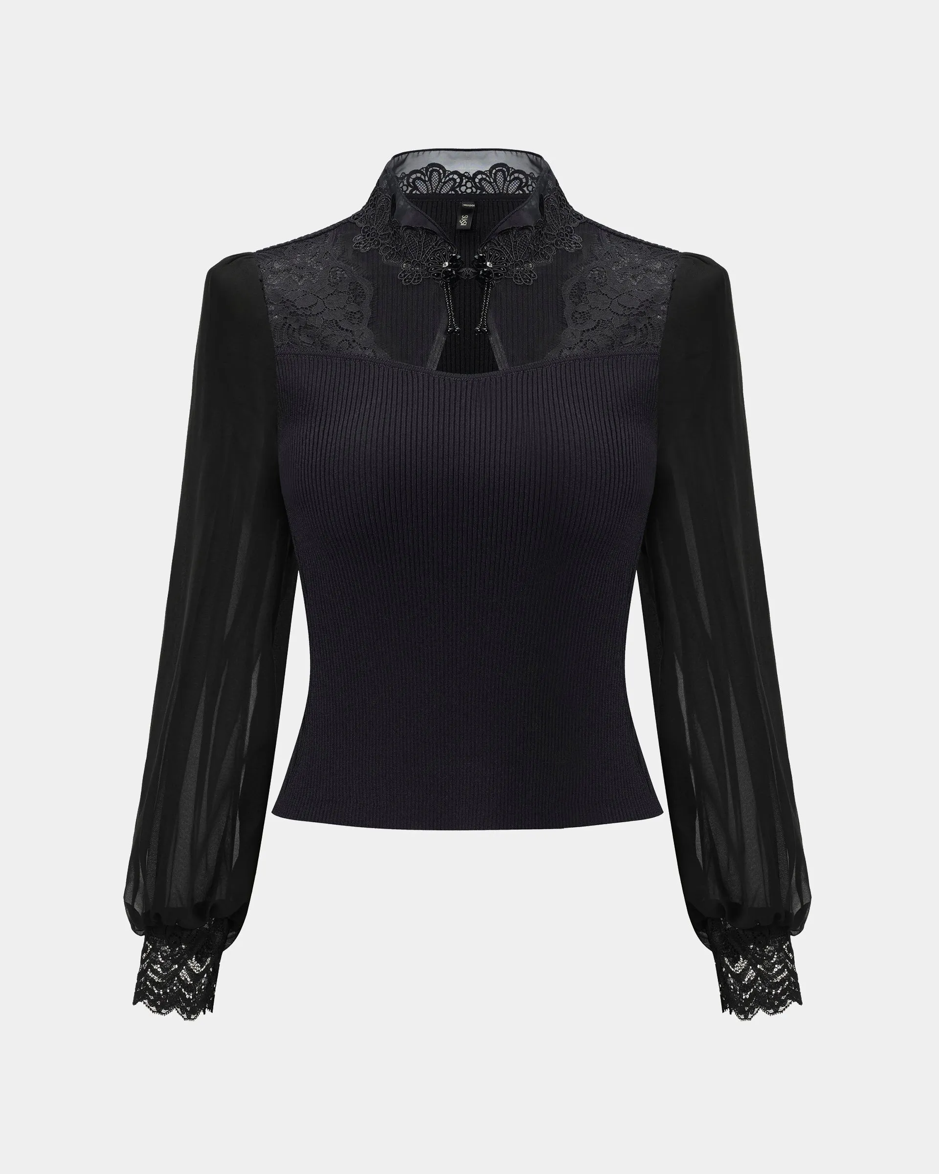 Midnight Lace-Panel Knit Top