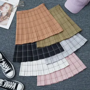 Mini Plaid Pleated High Waist Skirt A- Line Skirt