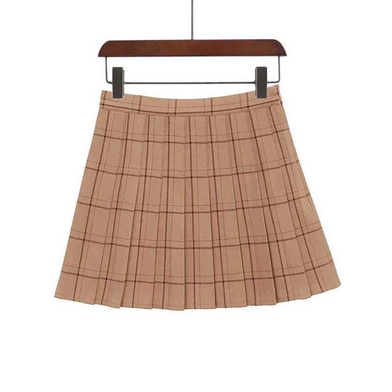 Mini Plaid Pleated High Waist Skirt A- Line Skirt