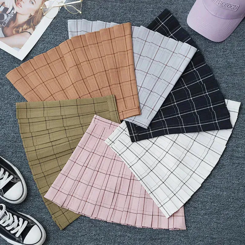 Mini Plaid Pleated High Waist Skirt A- Line Skirt