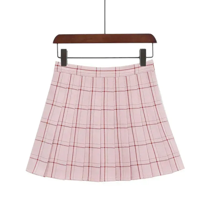 Mini Plaid Pleated High Waist Skirt A- Line Skirt