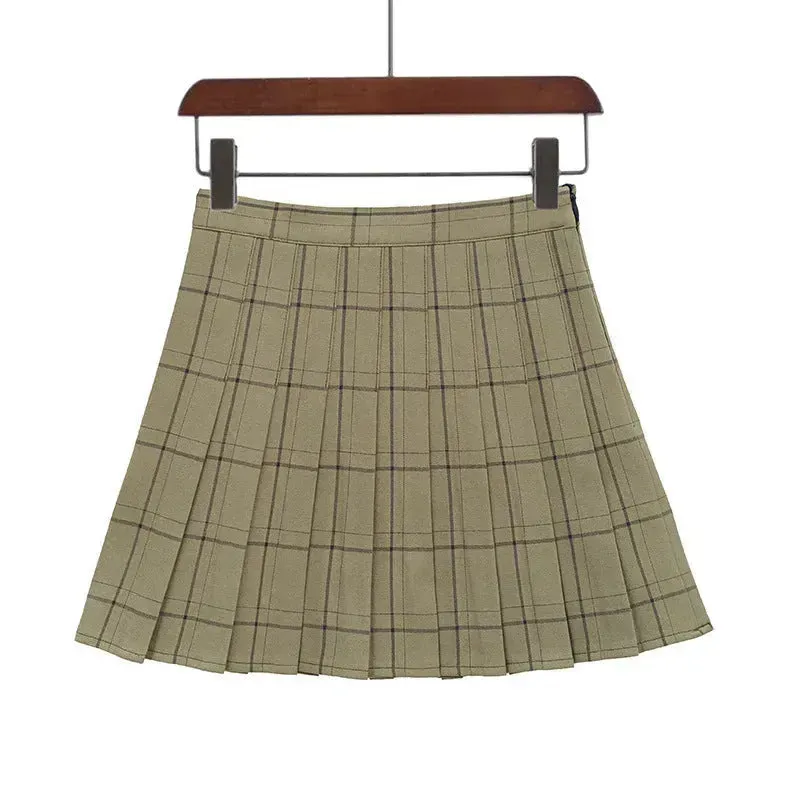 Mini Plaid Pleated High Waist Skirt A- Line Skirt