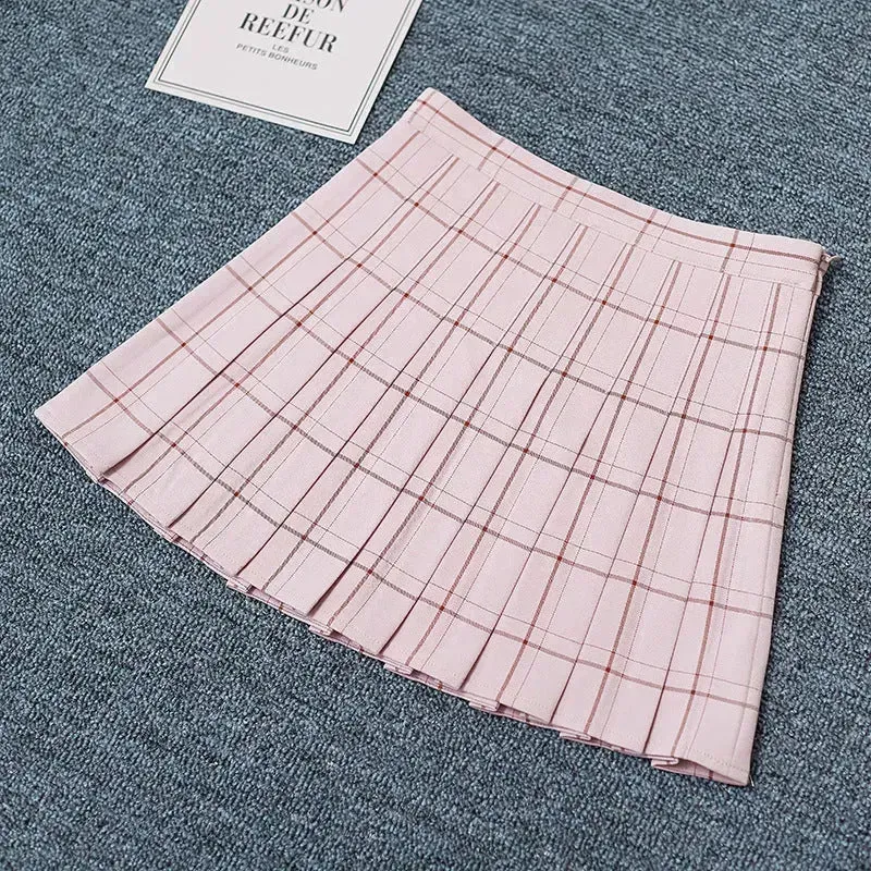 Mini Plaid Pleated High Waist Skirt A- Line Skirt