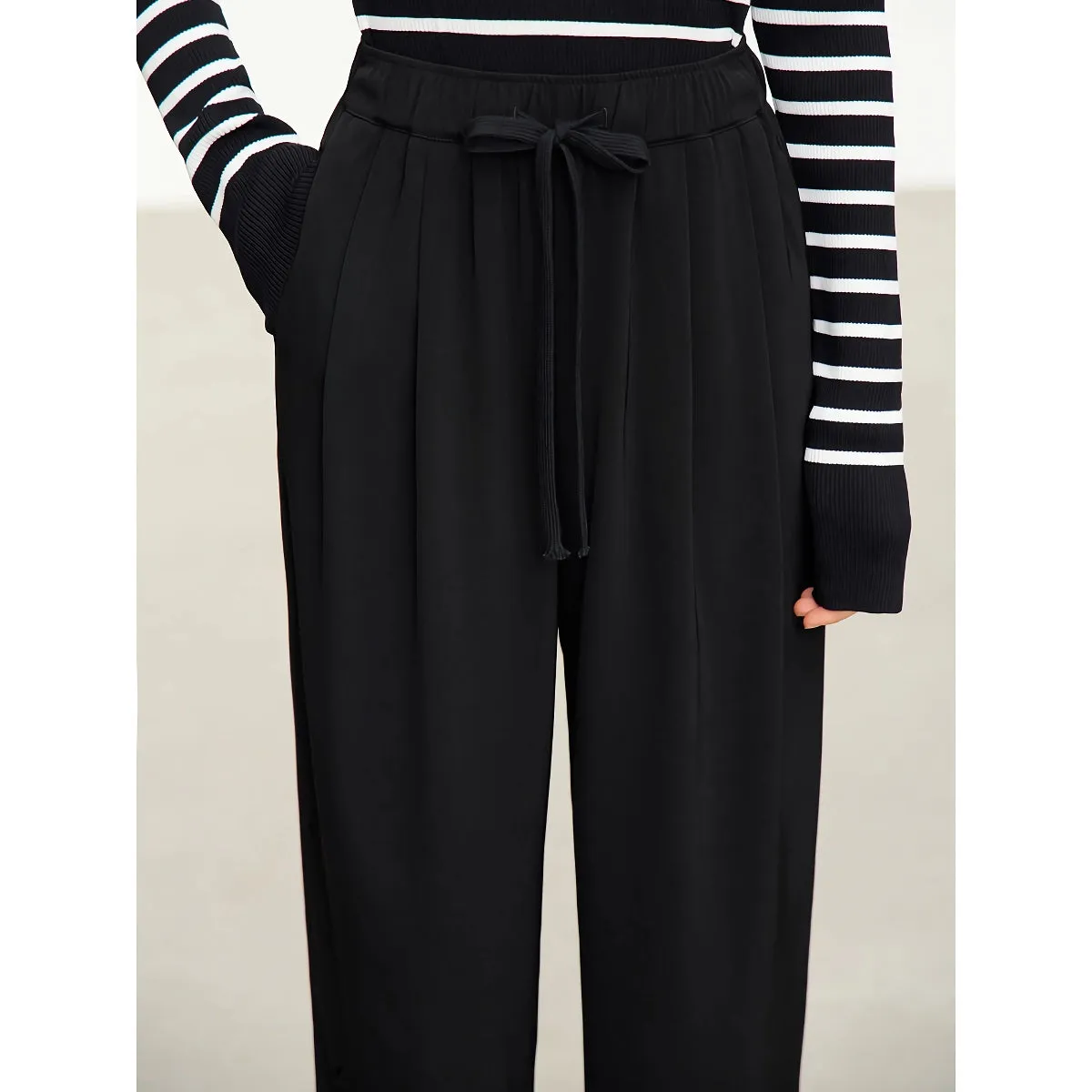 Minimalist Straight Autumn Pants for Women - Drawstring Elastic Casual Loose Trousers