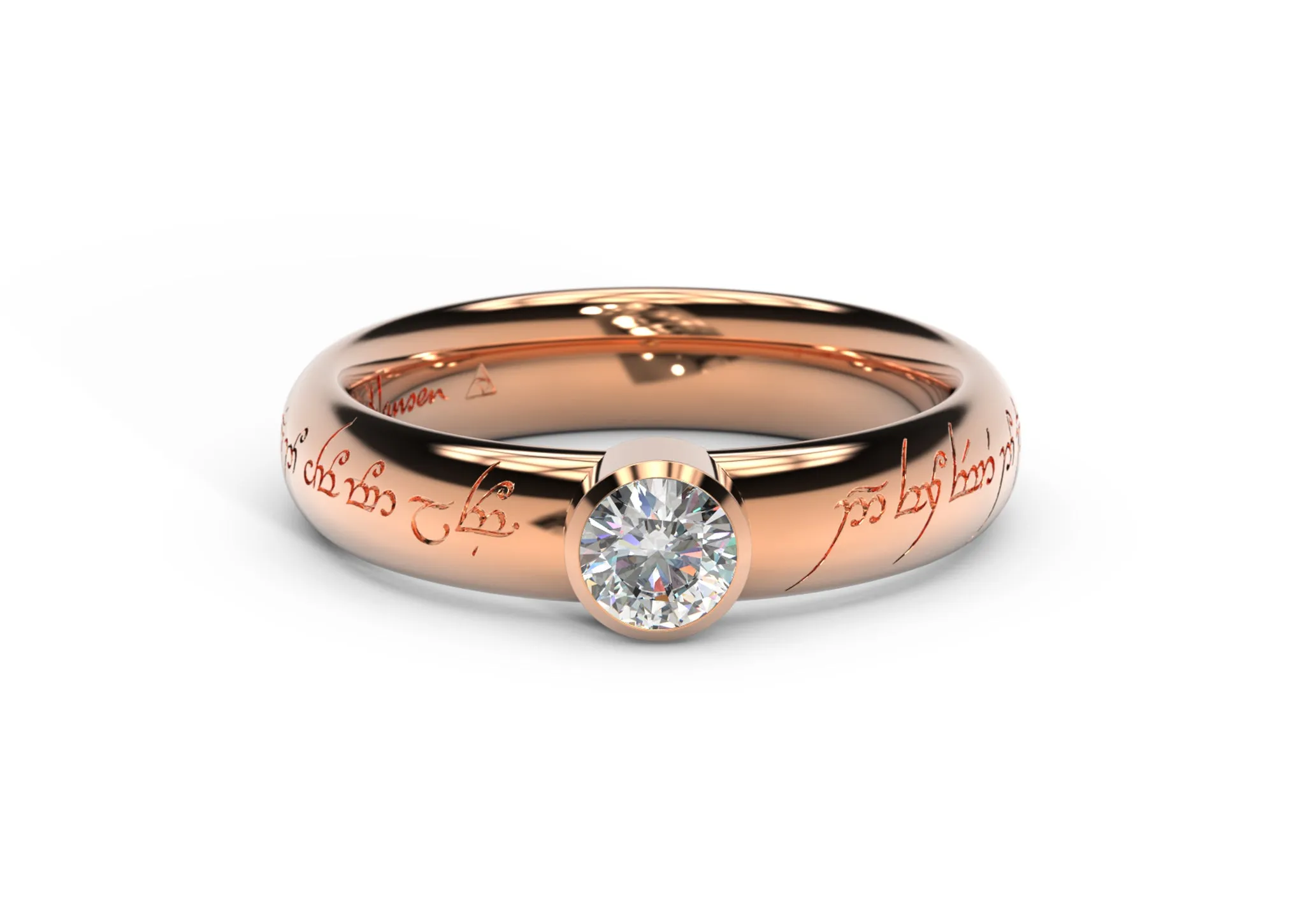 Modern Elvish Engagement Ring, Red Gold