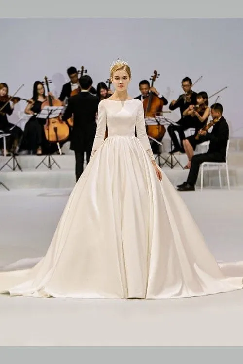 Modest Satin Bridal Gowns Wedding Long Sleeves vestido de novia
