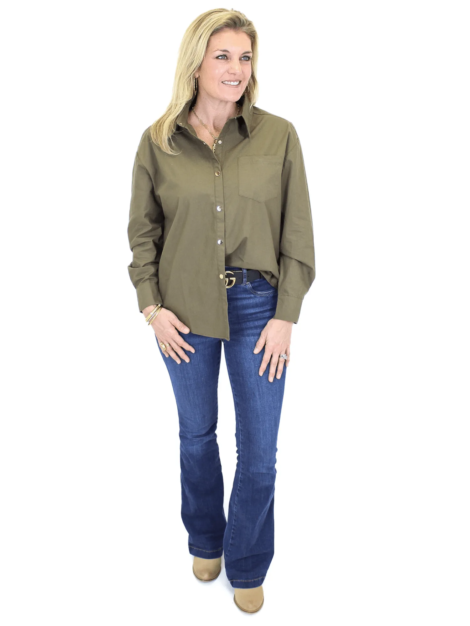 Molly Bracken Structured Button Down - Olive