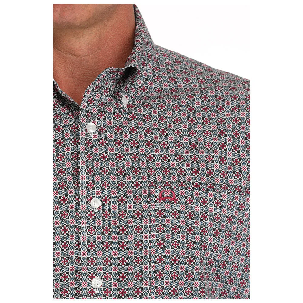 MTW1704150 Cinch Men's Short Sleeve ArenaFlex Button down Shirt - White Print